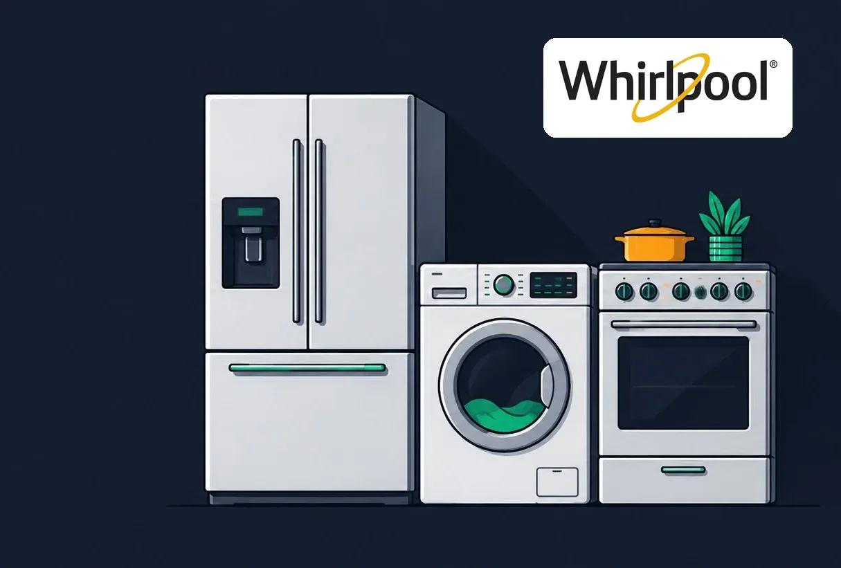 Whirpool appliances — fridge, washer and oven