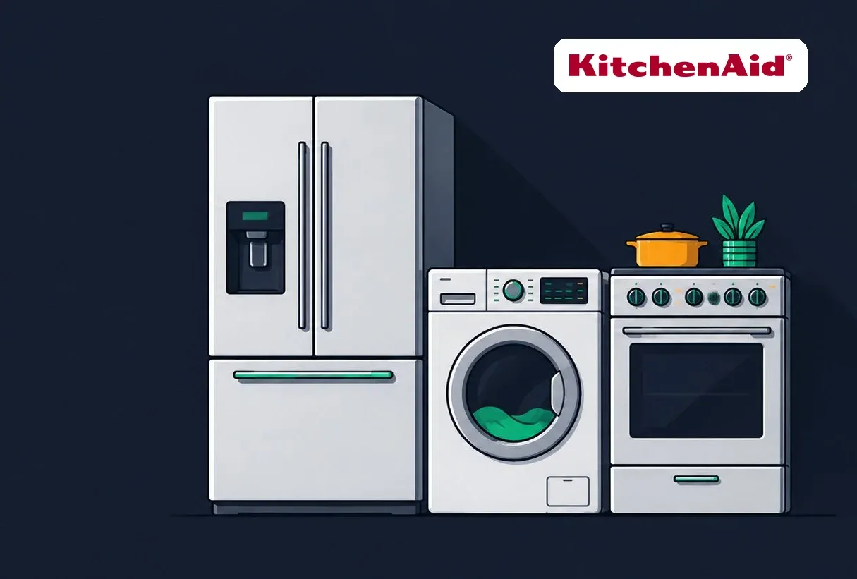 kitchenaid appliances — fridge, washer and oven